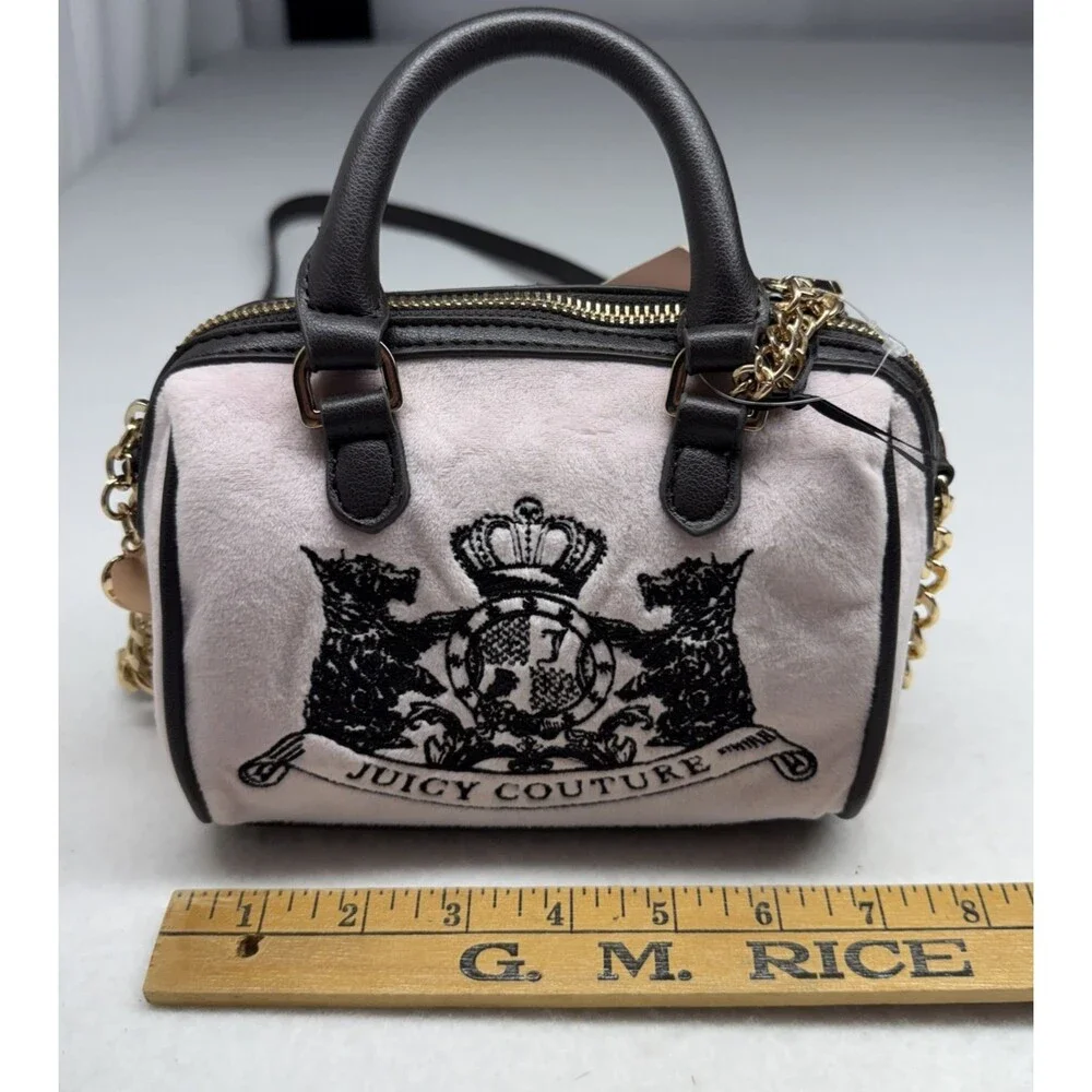 Juicy Couture Pink Velour Mini Satchel Scottie Dogs Crown Bag Charm Y2K Purse